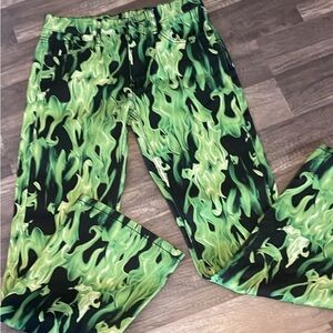 BDG Green  and Black Flame  Patterned Pants 25”
